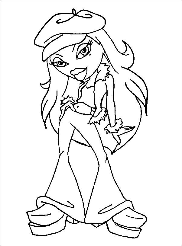 Coloriage de Bratz avec une pose dynamique et un décor stylisé