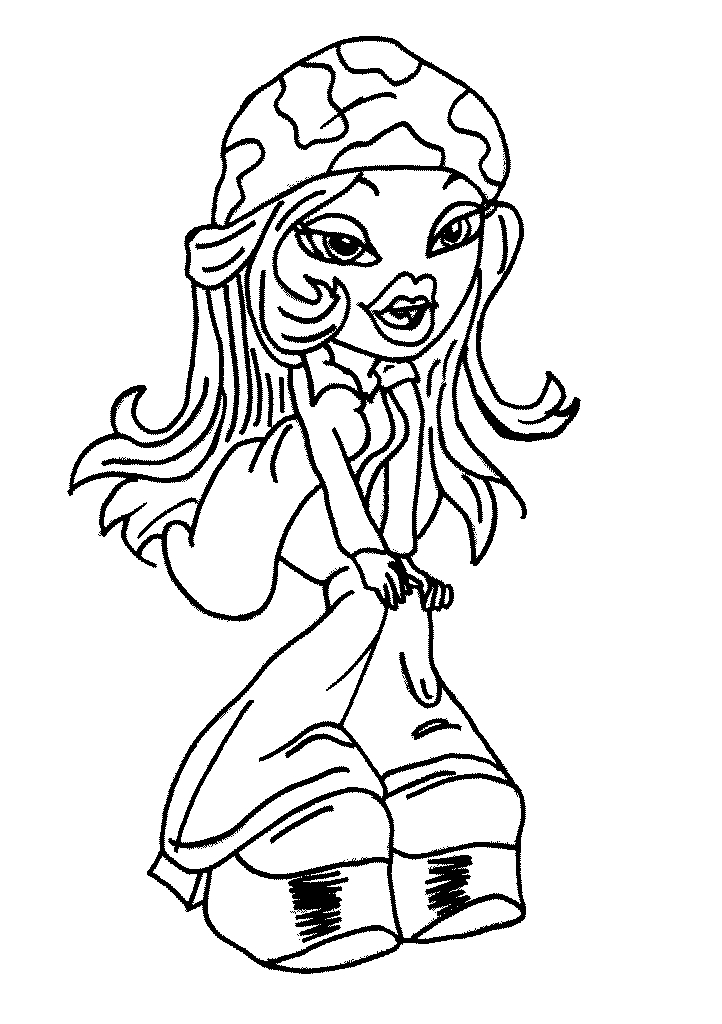 Coloriage de la poupée Bratz en pleine pose stylée