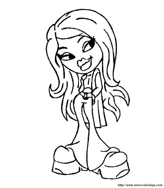 Coloriage de Bratz avec des personnages en mode stylé dans un environnement coloré
