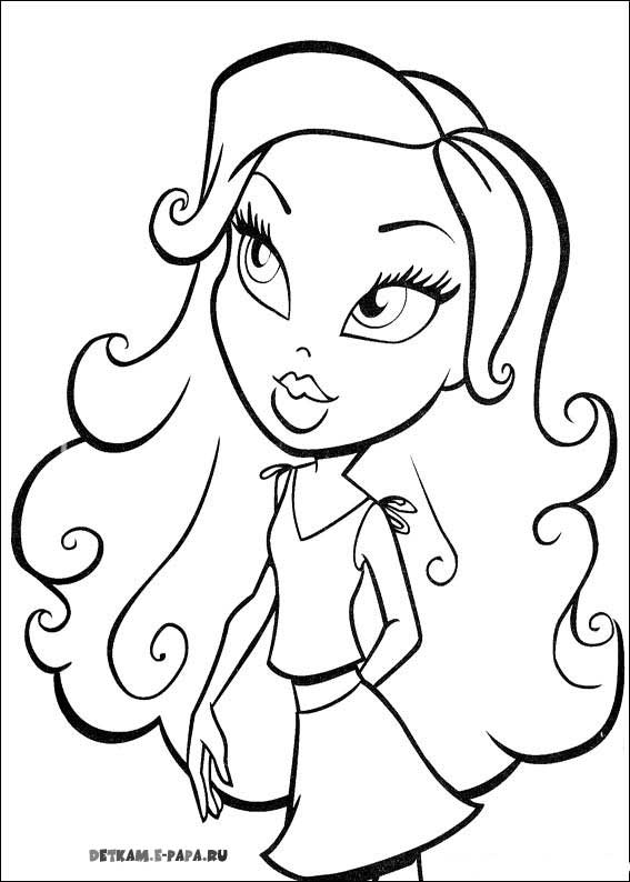 Coloriage de Bratz en pleine séance de mode avec accessoires