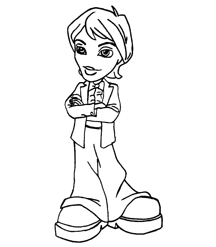 Coloriage d'une poupée Bratz en pleine pose avec accessoires