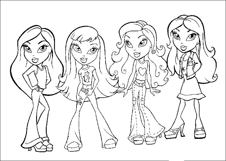 Coloriage de Bratz en pleine pose avec un style tendance