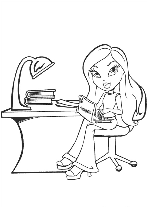 Coloriage de Bratz avec une pose stylée dans un décor moderne