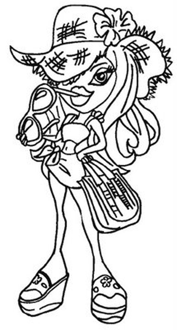 Coloriage d'une jeune fille Bratz en tenue stylée avec accessoires