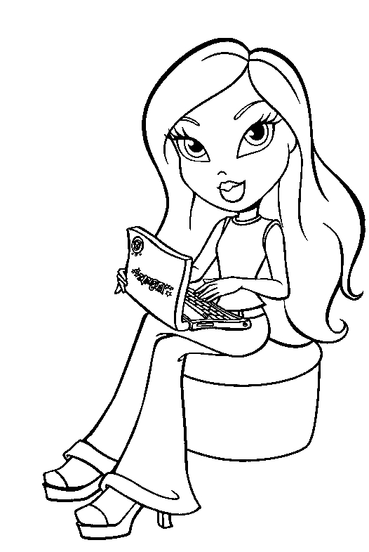Coloriage de Bratz avec un style de mode unique et un fond stylisé