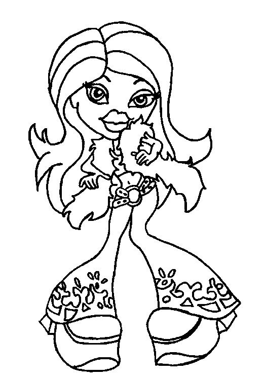 Coloriage d'une jeune fille Bratz avec des accessoires de mode