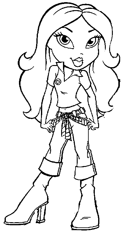 Coloriage de Bratz en pleine pose avec accessoires de mode