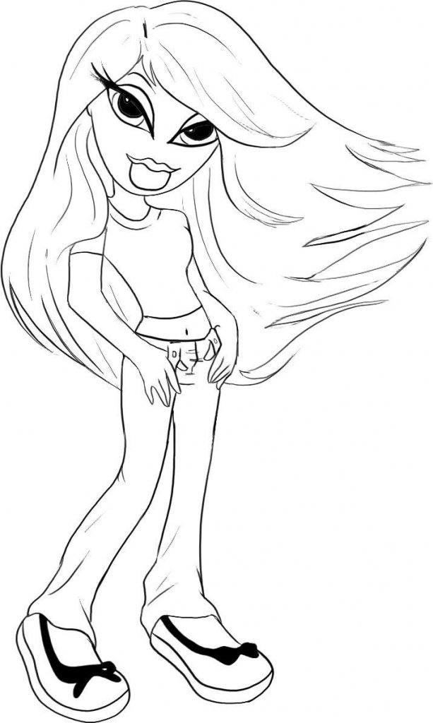 Coloriage de Bratz en pleine séance de mode avec accessoires stylés