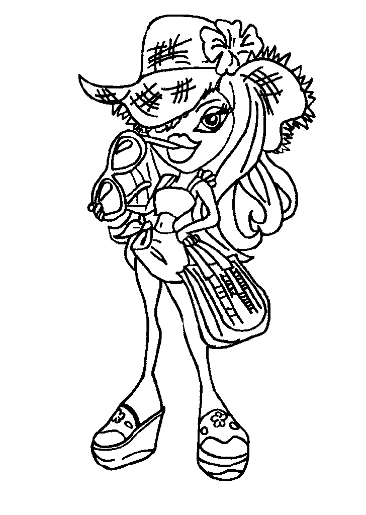 Coloriage d'une Bratz en pleine pose dans un décor stylisé