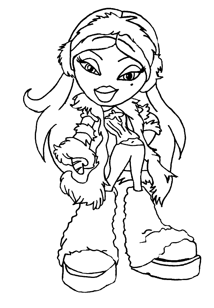 Coloriage de Bratz en pleine séance de mode avec accessoires