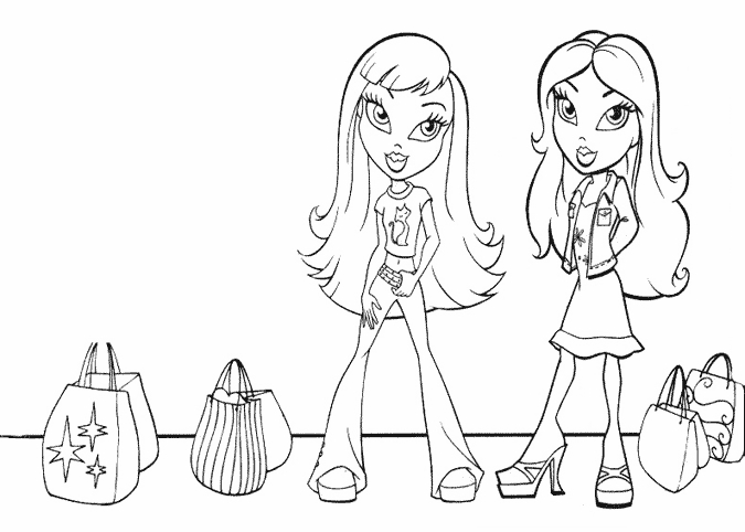 Coloriage de personnages Bratz en pleine pose dynamique