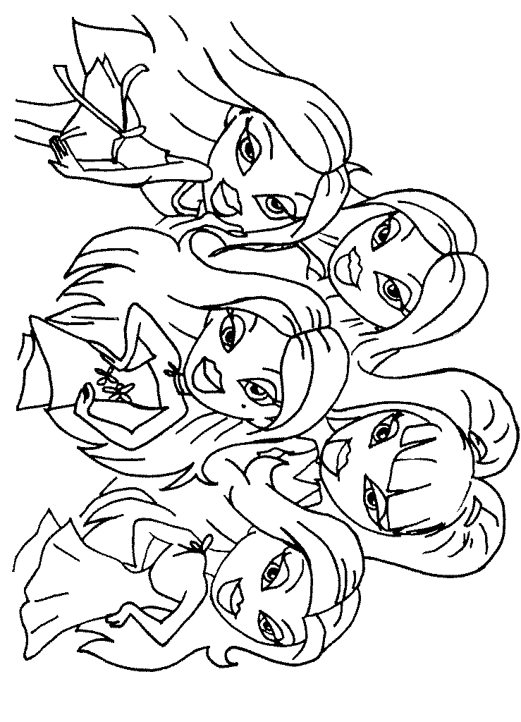 Coloriage de Bratz avec des personnages dans une pose stylée