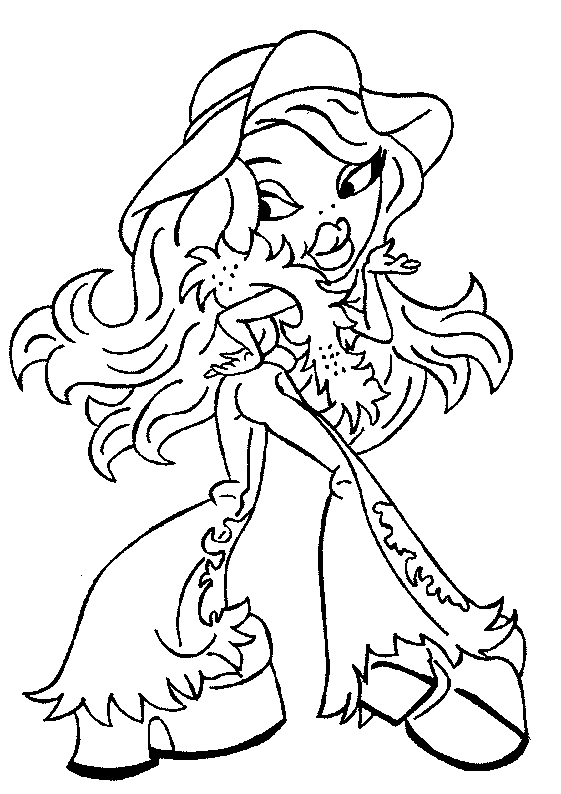 Coloriage de personnages Bratz avec des accessoires et un fond stylisé