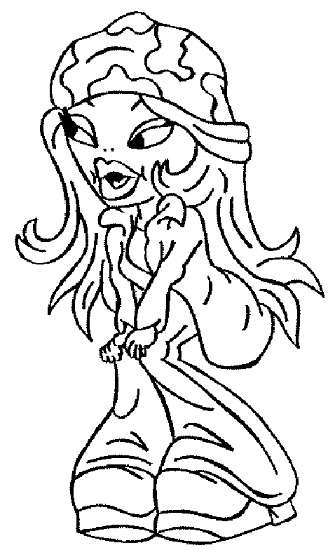 Coloriage d'une jeune fille Bratz en mode fashion avec accessoires