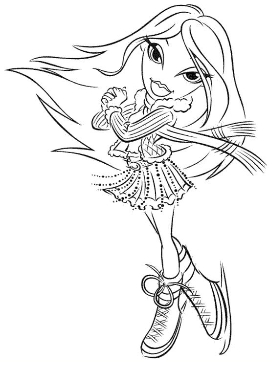 Coloriage de Bratz avec une poupée stylée dans un décor urbain