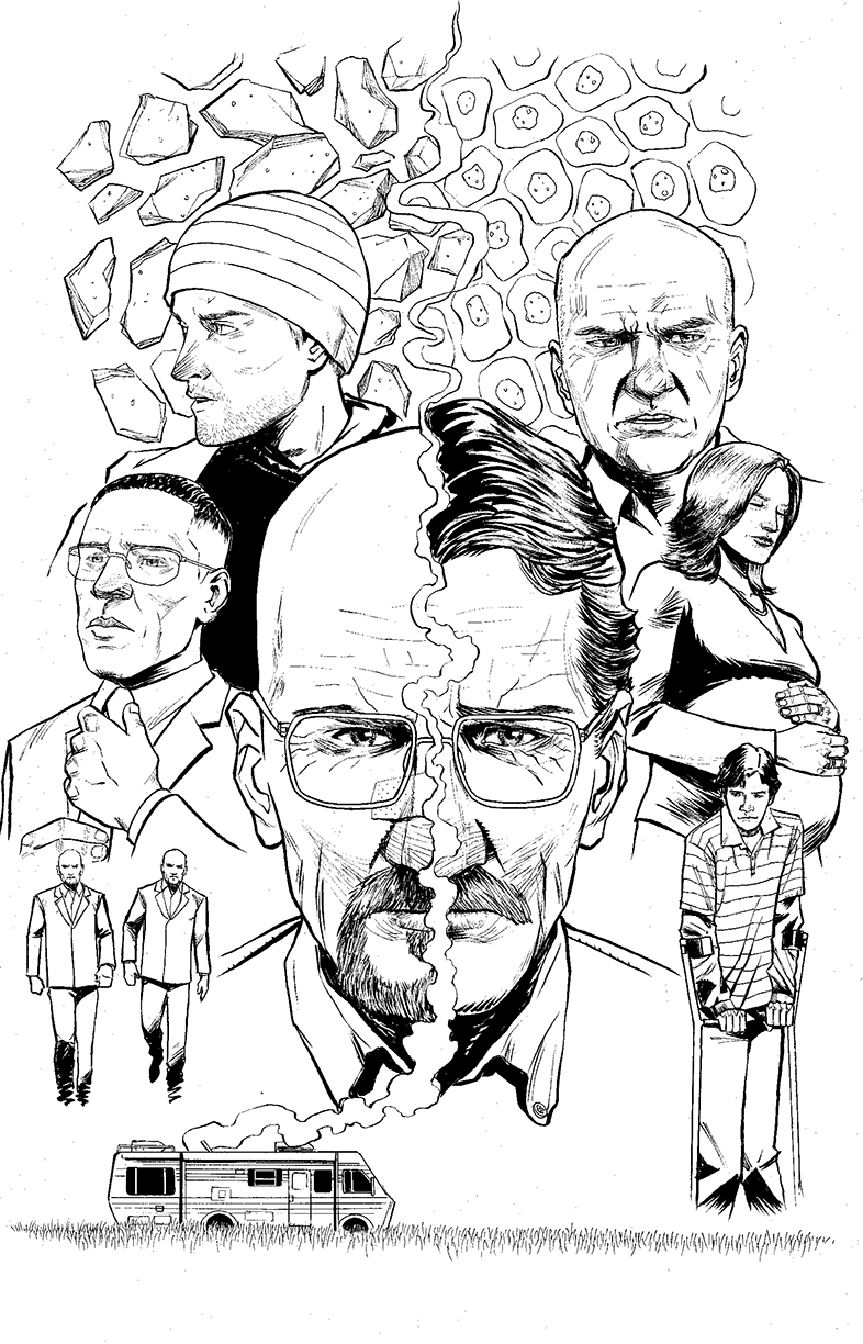 Coloriage de Walter White en pleine réflexion dans son laboratoire Coloriage de Walter White en pleine réflexion dans son laboratoire