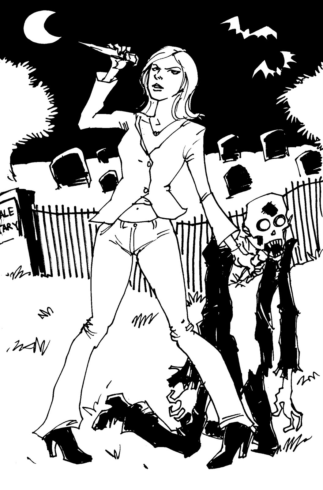 Buffy Summers affrontant un vampire dans une ruelle sombre Buffy Summers affrontant un vampire dans une ruelle sombre