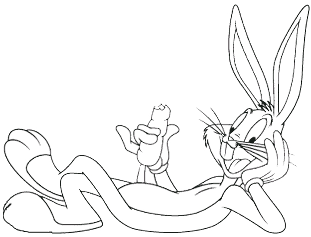 Coloriage de Bugs Bunny en pleine action avec un décor simple