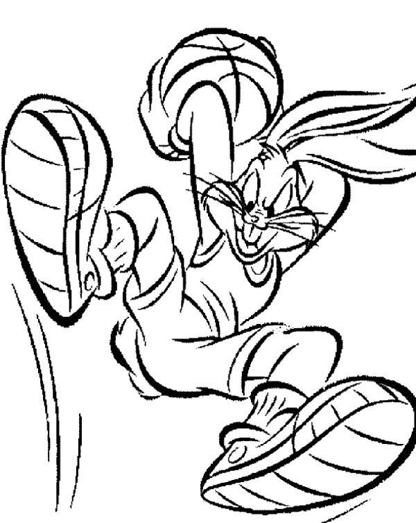 Coloriage de Bugs Bunny en pleine action sur un fond simple