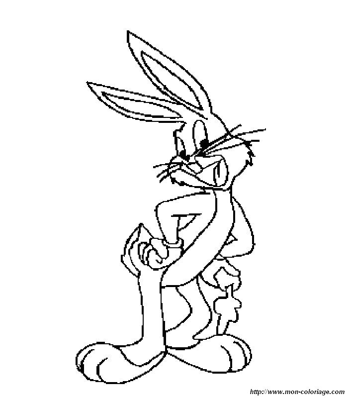 Coloriage de Bugs Bunny en pleine action avec un air espiègle