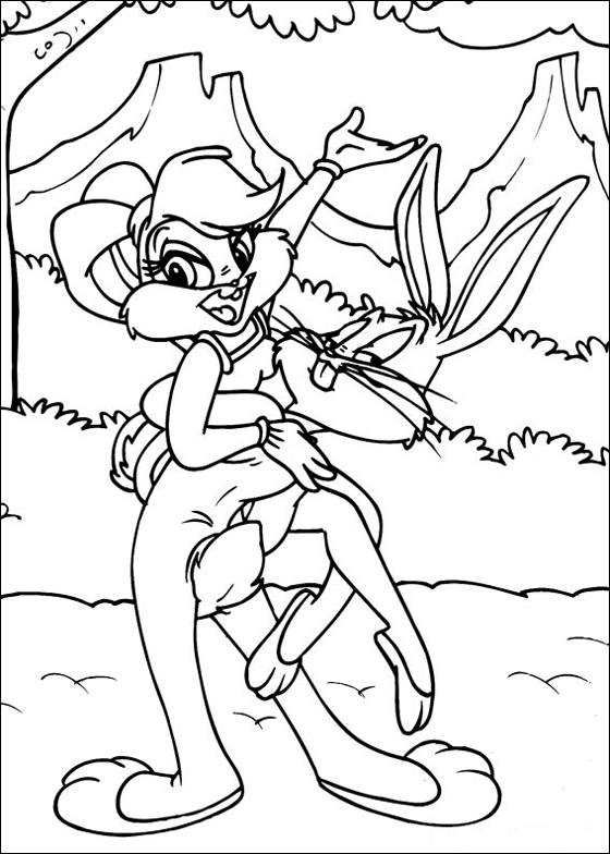 Coloriage de Bugs Bunny en pleine action
