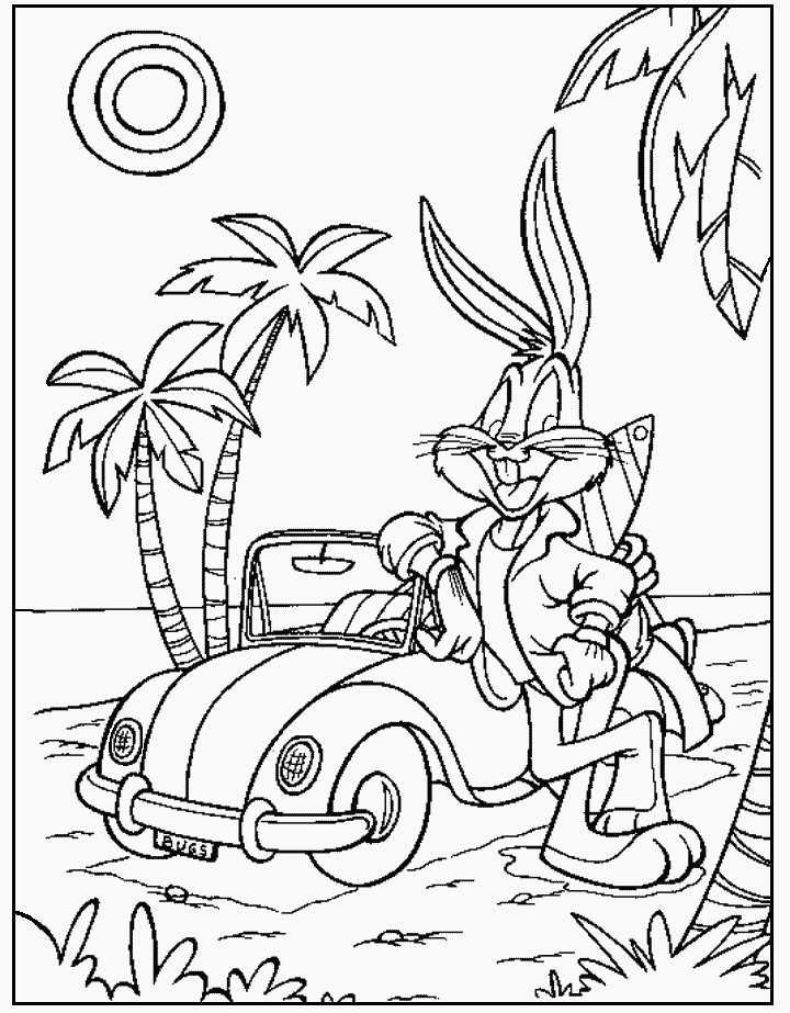 Bugs Bunny en train de déguster une carotte dans un décor simple