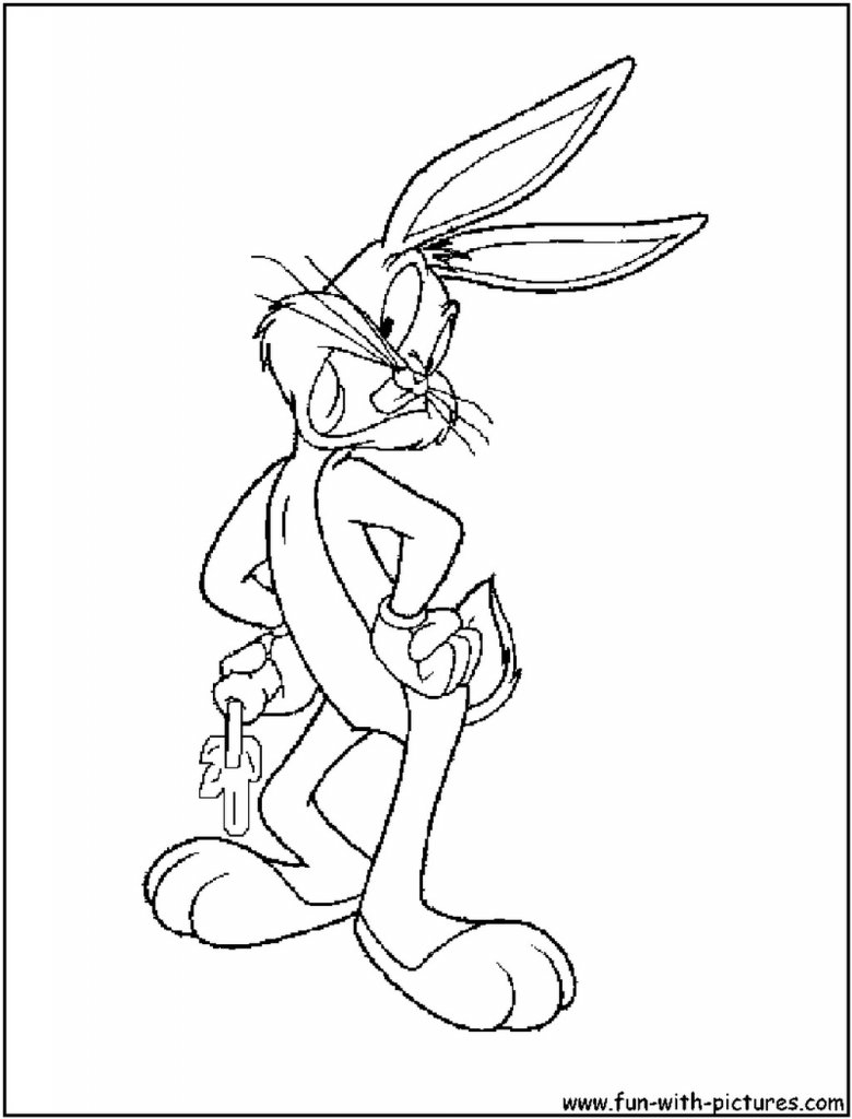 Coloriage de Bugs Bunny en pleine action dans un décor naturel