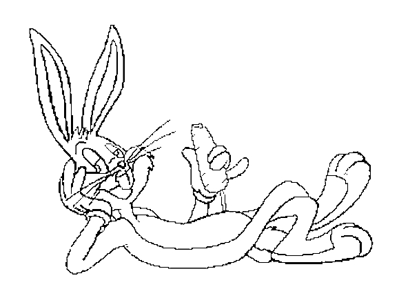 Coloriage de Bugs Bunny en pleine action avec un sourire malicieux