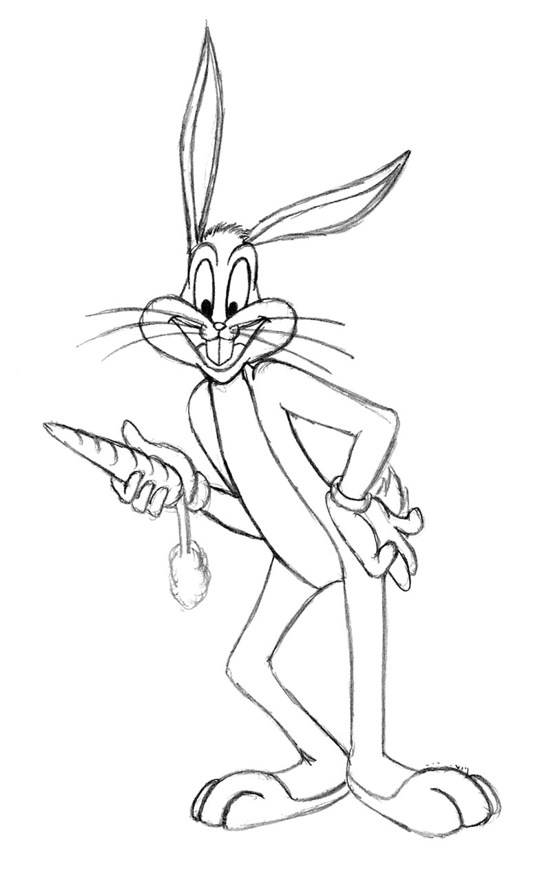 Coloriage de Bugs Bunny en pleine action avec un décor simple