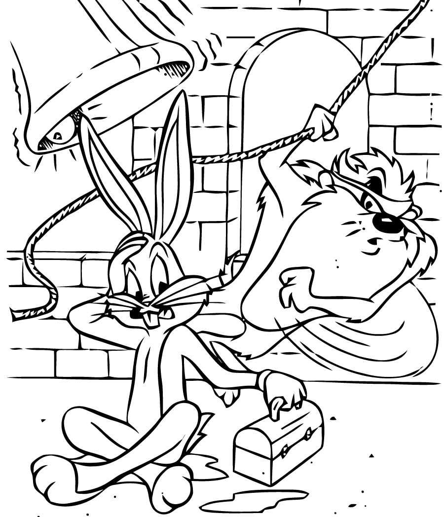Coloriage de Bugs Bunny en pleine action avec une carotte