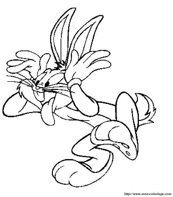 Coloriage de Bugs Bunny en pleine course dans un décor naturel