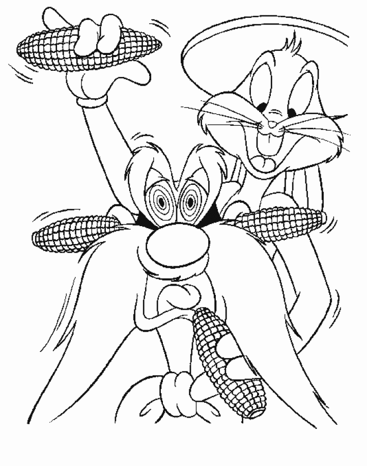 Coloriage de Bugs Bunny en pleine action avec un sourire espiègle