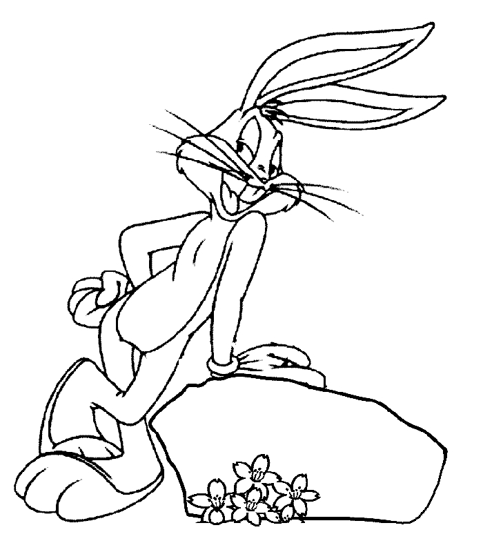 Coloriage de Bugs Bunny en pleine action avec un grand sourire