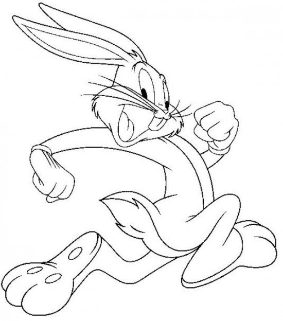 Coloriage de Bugs Bunny en pleine action avec une carotte
