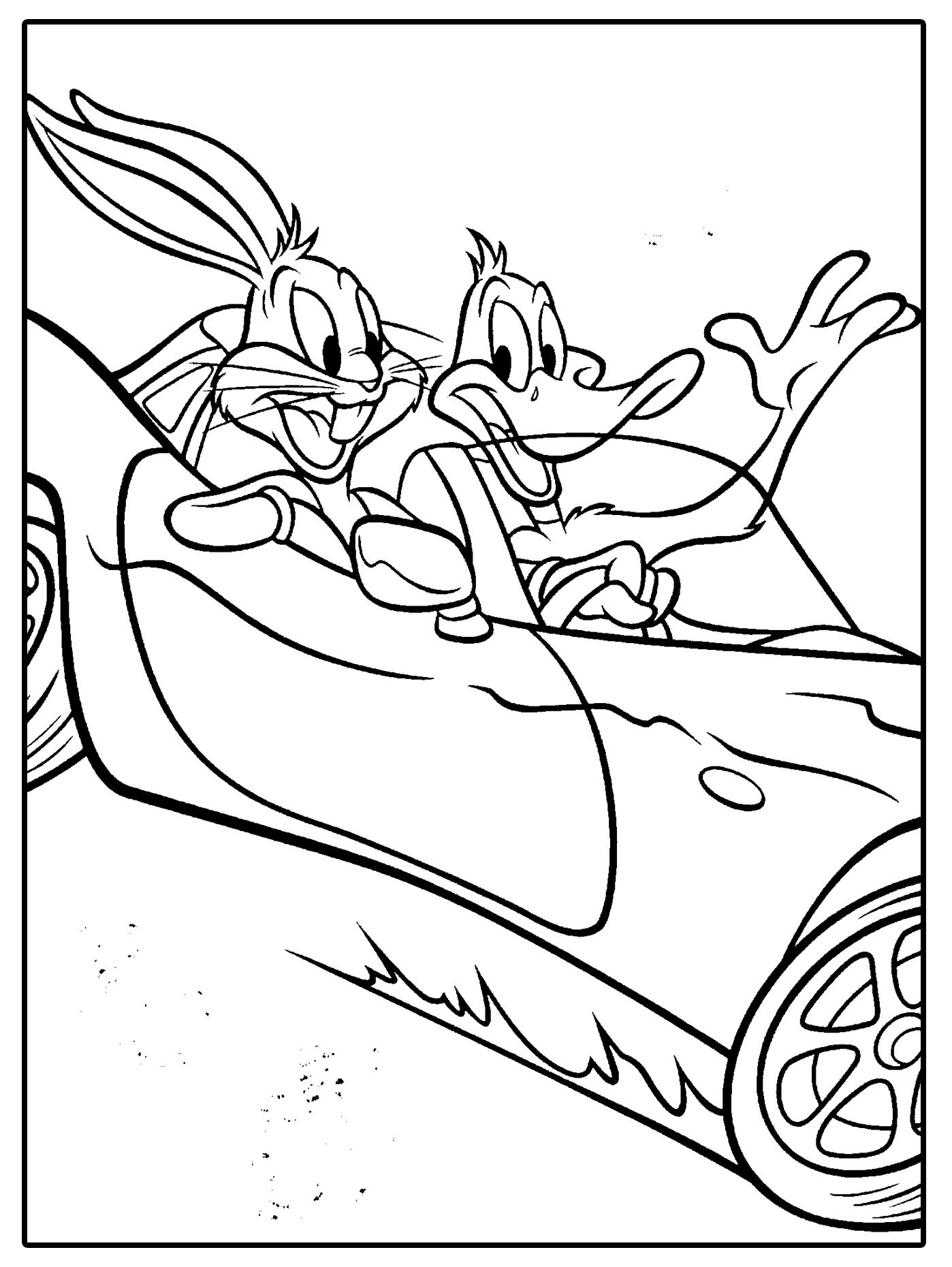 Coloriage de Bugs Bunny en pleine action dans un décor naturel
