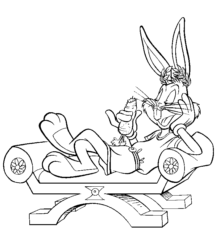 Coloriage de Bugs Bunny tenant une carotte dans un décor simple