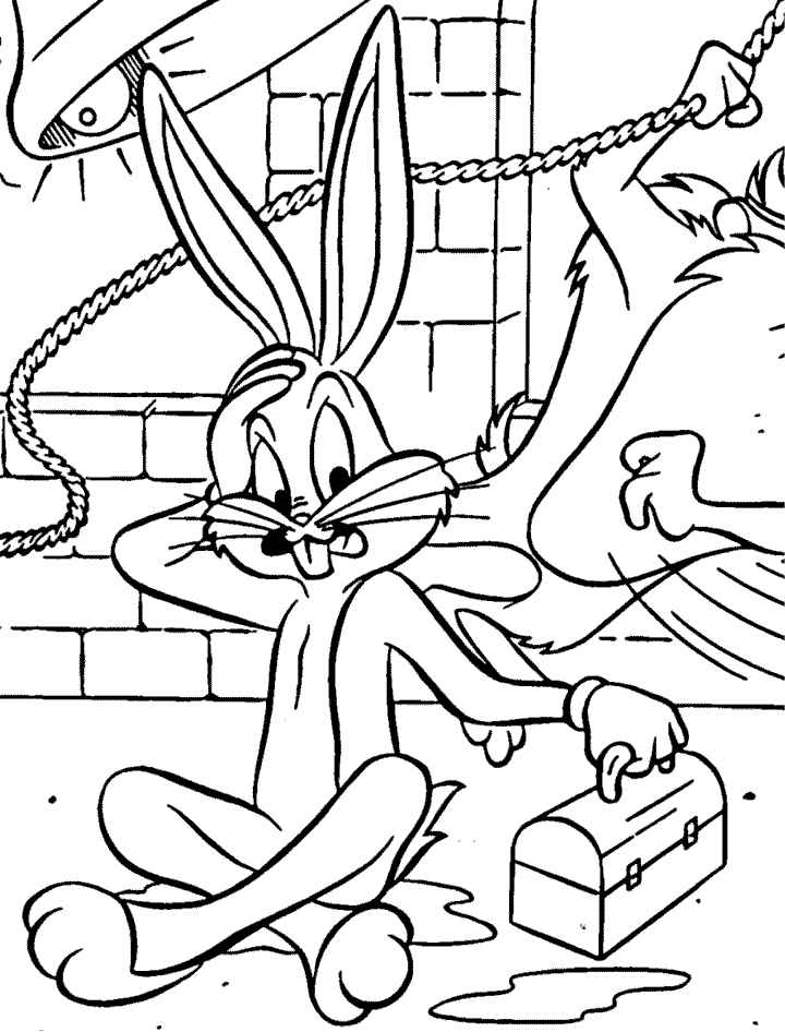 Coloriage de Bugs Bunny en pleine action dans un décor simple