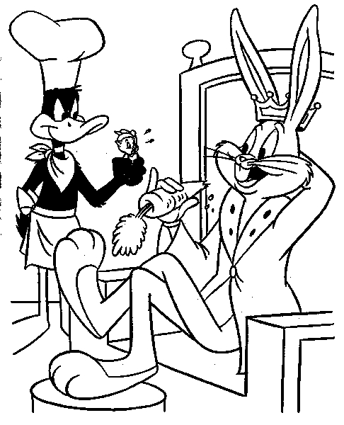 Coloriage de Bugs Bunny en pleine action avec un décor simple