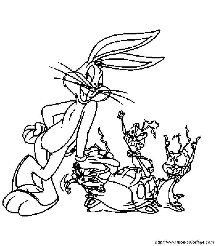 Coloriage de Bugs Bunny en pleine action avec un décor naturel
