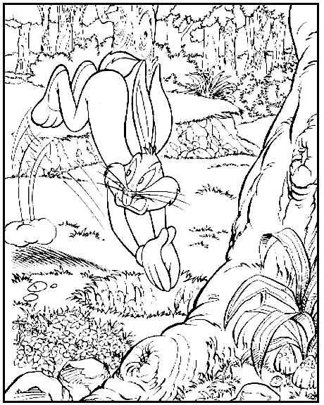 Bugs Bunny en pleine aventure sur fond de paysage animé