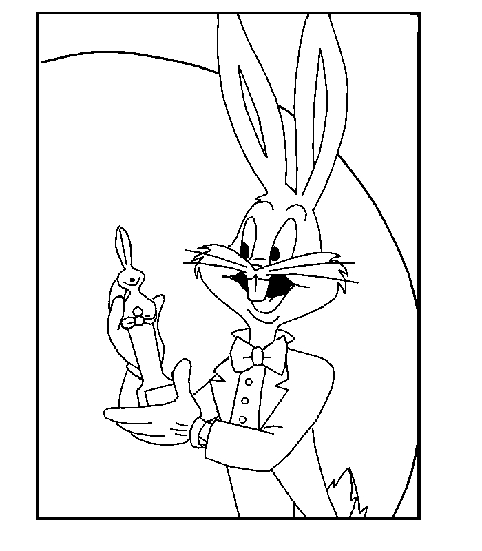 Coloriage de Bugs Bunny dans une pose amusante avec un décor simple