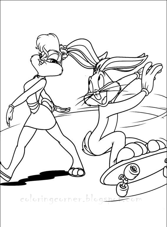 Coloriage de Bugs Bunny en pleine action avec un décor naturel