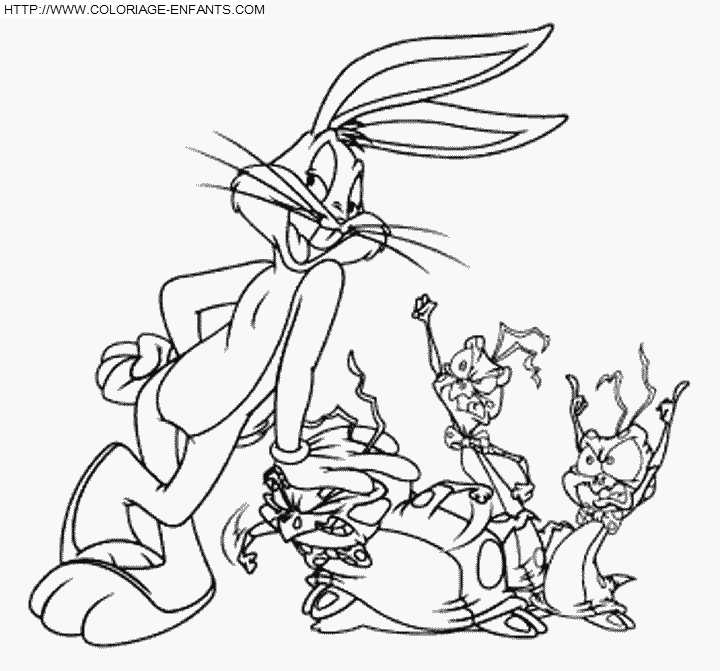 Coloriage de Bugs Bunny en pleine pause gourmande avec une carotte