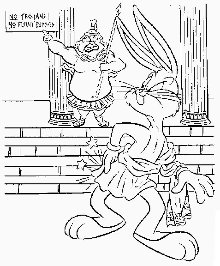 Bugs Bunny en pleine action avec une carotte dans un décor naturel