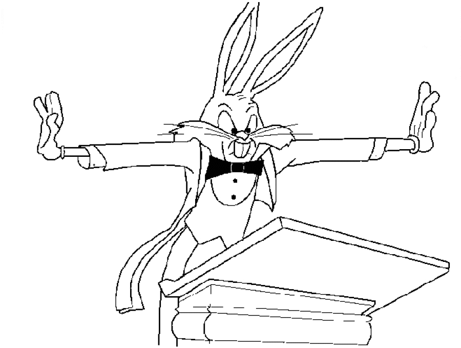 Coloriage de Bugs Bunny souriant avec une carotte dans les mains