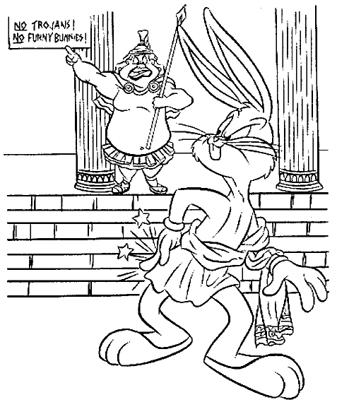 Coloriage de Bugs Bunny en pleine action avec des carottes