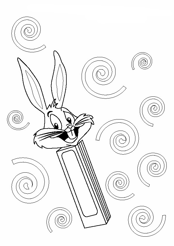 Coloriage de Bugs Bunny en pleine action avec un décor de nature