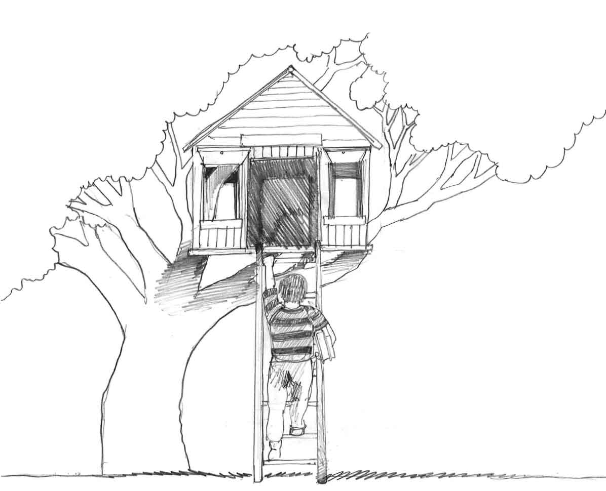 Coloriage d'une cabane dans un arbre au milieu des feuillages Coloriage d'une cabane dans un arbre au milieu des feuillages