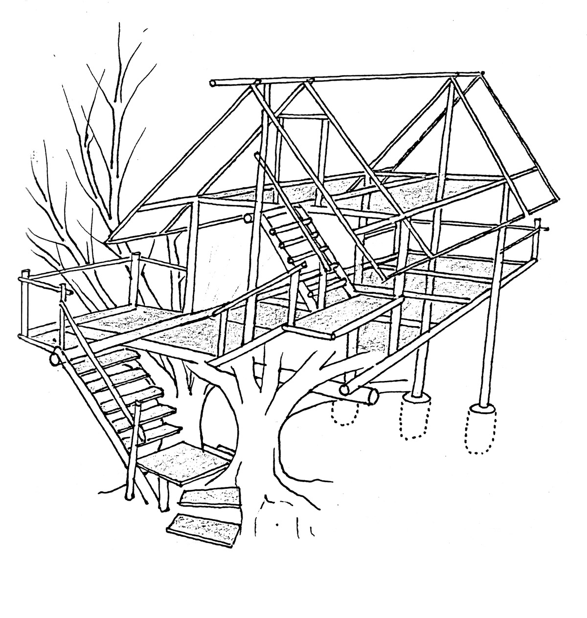 Coloriage d'une cabane dans un arbre entourée de nature Coloriage d'une cabane dans un arbre entourée de nature