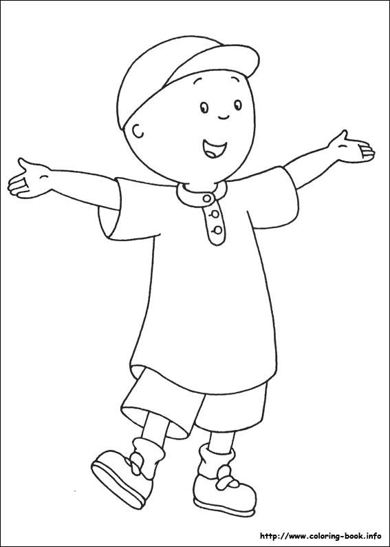 Coloriage de Caillou jouant dans le jardin avec un ballon
